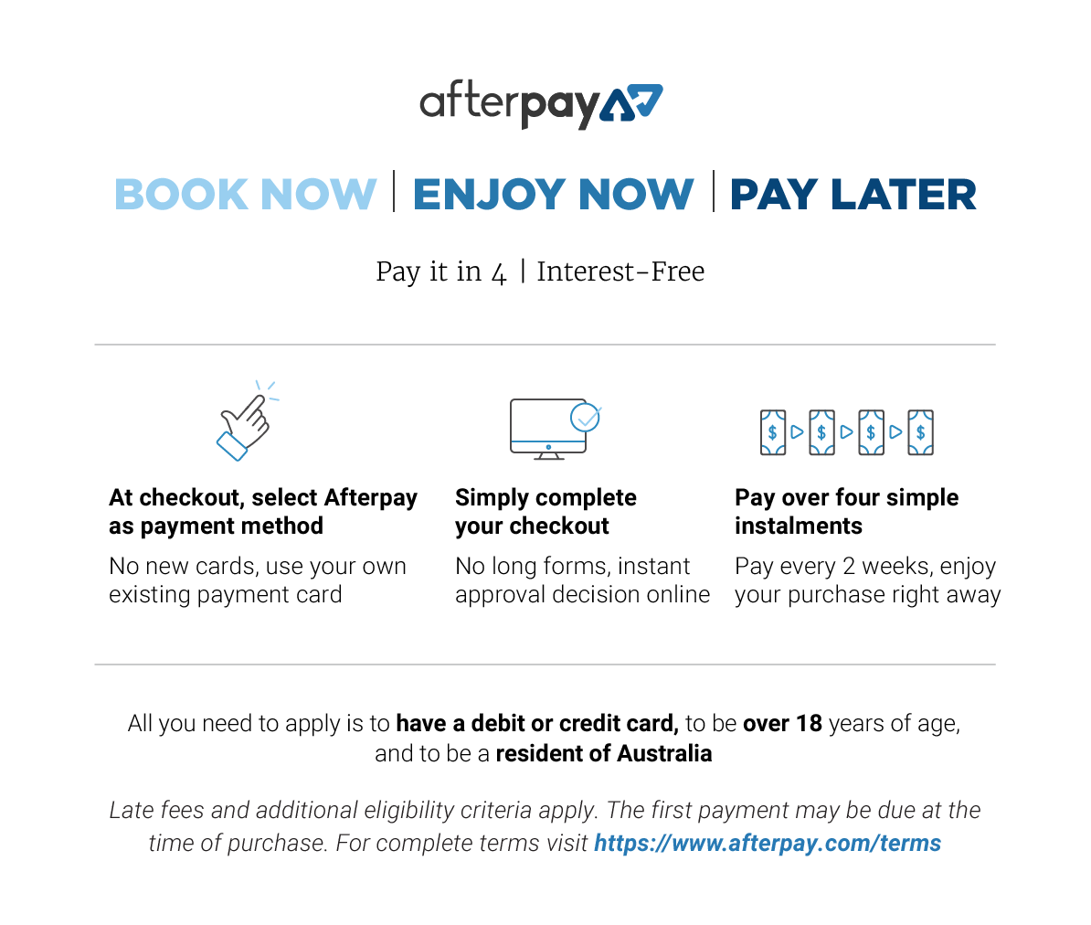 Afterpay - Book Now - For Desktop